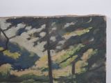 a painting of trees in a field with a sky in the background