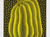 a black and yellow drawing of a squash on a black background