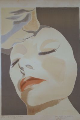 a picture of a painting of a woman with her eyes closed
