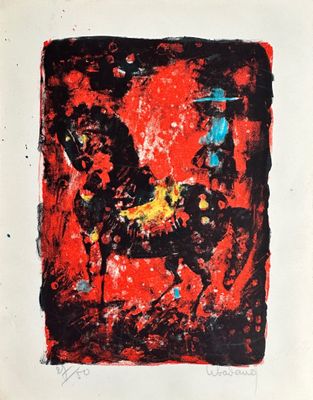 an image of a painting of a horse on a red background