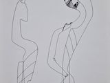 un dessin en noir et blanc représentant deux personnes debout l'une à côté de l'autre