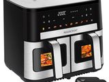 a close up of an air fryer with food inside of it