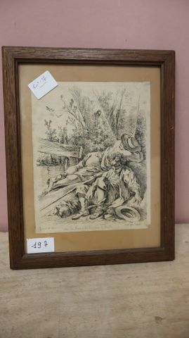 Gravure avec annotation par la femme de Boucher le peintre