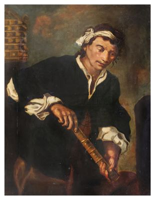 an image of a painting of a man holding a stick