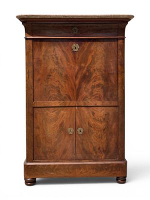 an image of a wooden cabinet with two drawers on one side and a drawer on the other side