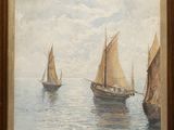 an image of a painting of sailboats in a body of water