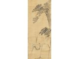 a painting of a bird and a tree on a beige background