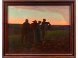 a painting of a group of people standing on top of a hill