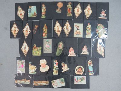 Réunion de petits cartons chromographiés et lithographié, et…