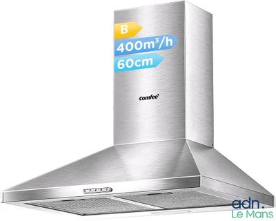 un gros plan d'une hotte de cuisine en acier inoxydable équipée d'une lampe
