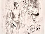 drawing of a woman standing in front of a group of people