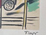 a drawing of a man in a cart on the street