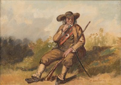 une image représentant un tableau d'un homme portant un fusil et un chapeau