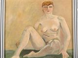 une peinture à l'huile représentant une femme nue assise par terre