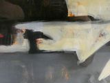 a painting of a person sitting at a table with an umbrella