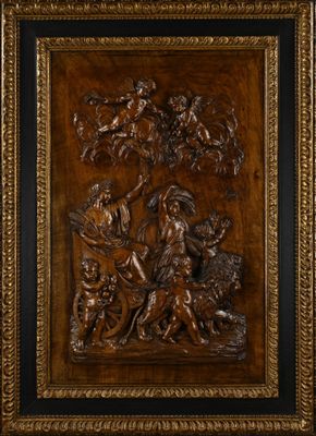 panneau de bois sculpté représentant une scène de la vie de Jésus