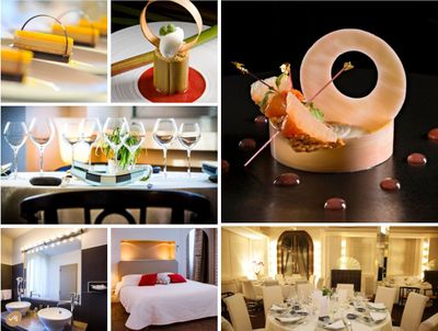 de nombreuses photos différentes d'une pièce avec un lit, une table et des chaises