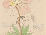 drawing of a flower with a man in the background and a woman in the foreground