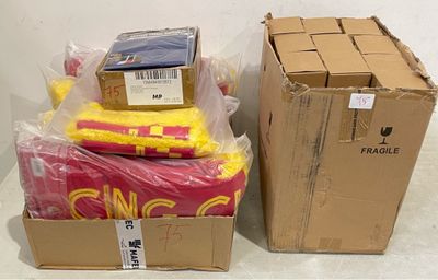 many boxes of items that are sitting on the floor