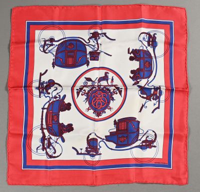 HERMES Paris. Pochette en twill de soie "ex-libris", bleu, b…