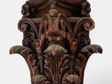 an image of a wooden column with a statue on top of it