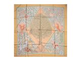 an image of a square scarf with birds and flowers on it