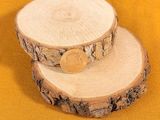 two slices of wood with a coin on top of them