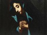 une peinture représentant une femme tenant un bébé dans ses bras