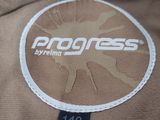 a brown jacket with a white logo on it