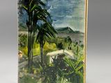 an image of a painting of a palm tree in a field
