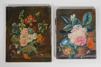 2 HUILES SUR TOILES Nature-morte aux fleurs.