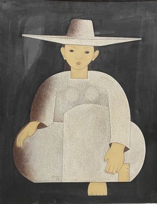 an image of a painting of a man wearing a hat