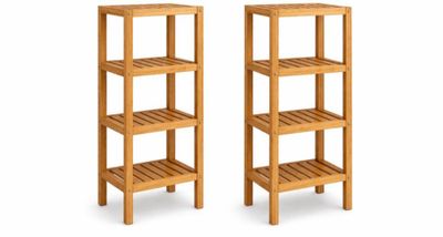 deux étagères en bois sur fond blanc avec un fond blanc