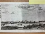 un ancien dessin représentant une vue d'une ville, tiré d'un livre