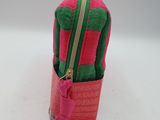 a small pink and green bag with a zipper on it