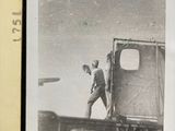 two black and white photos of a man and a woman on a boat