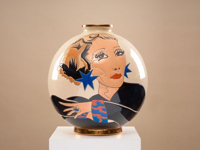 LONGWY "FICKY" Vase boule coloniale en faïence émaillée poly…