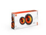 a pair of speakers in a box on a white surface