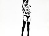 a black and white drawing of a woman in stockings and stockings