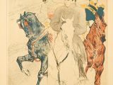 an image of a drawing of three people riding horses