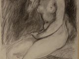 an image of a drawing of a nude woman sitting on the ground