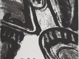 an image of a black and white drawing of a man ' s face