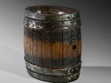 a wooden barrel that is sitting on a table