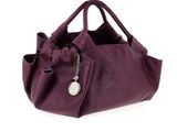 purple leather handbag with bow detail on the front of it