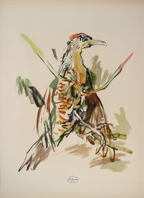une aquarelle représentant un oiseau perché sur une branche