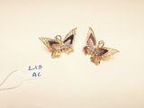 pair of gold tone butterfly earrings with black and white crystals