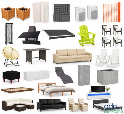 many different types of furniture displayed on this white background