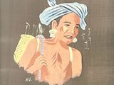 a painting of a man with a towel on his head