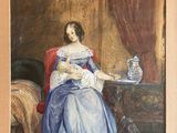une peinture représentant une femme tenant un bébé sur ses genoux