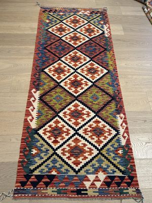 Kilim Afghan couleur blanc et rouge 204 X0/84
